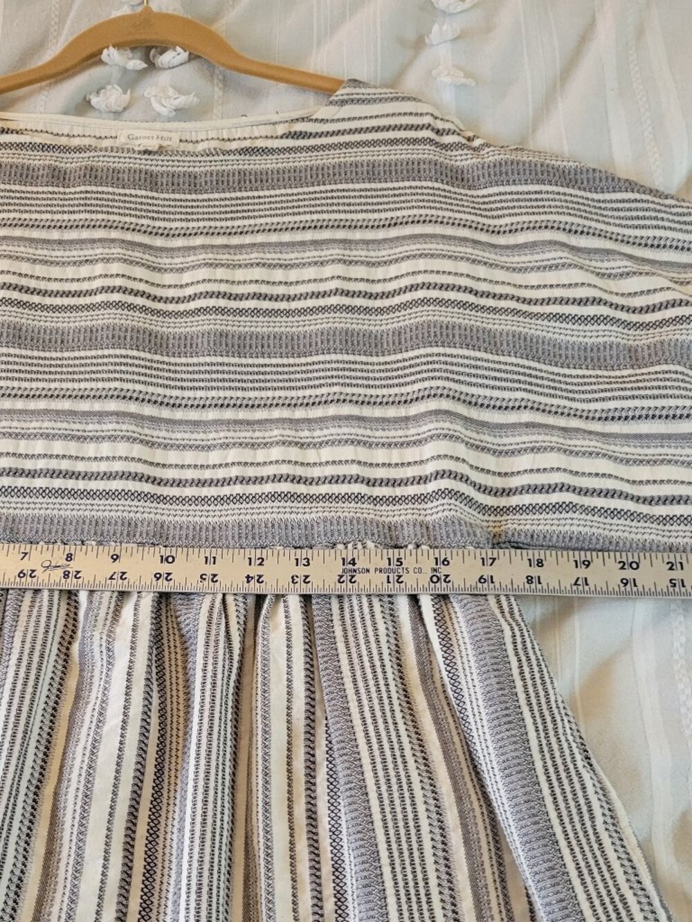 Garnet Hill Striped Woven Cotton Empire Waist Midi Dress Bateau Neck Sz 8 - Picture 7 of 9